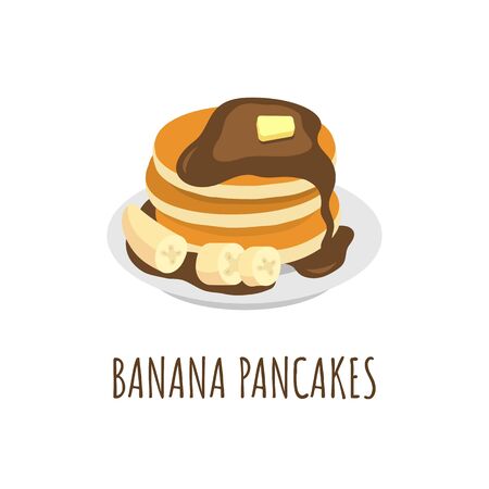 Banana pancakes with chocolate. Isolated icon. Vectorのイラスト素材