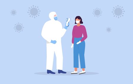 Themperature check. Contactless thermometer. Coronavirus Covid-19 prevention. Vectorのイラスト素材
