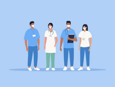 Doctor and nurses with face masks. Medical team. Vectorのイラスト素材