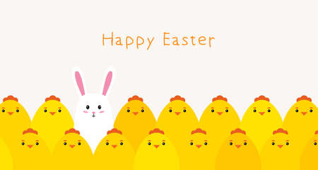 Happy Easter. Cute chickens and Bunny. Vectorのイラスト素材