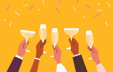 Cocktail party. Toast. Champagne glasses. Cheers. Vectorのイラスト素材