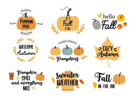 Autumn. Fall season. Cute printables autumn designs. Pumpkins. Vectorのイラスト素材