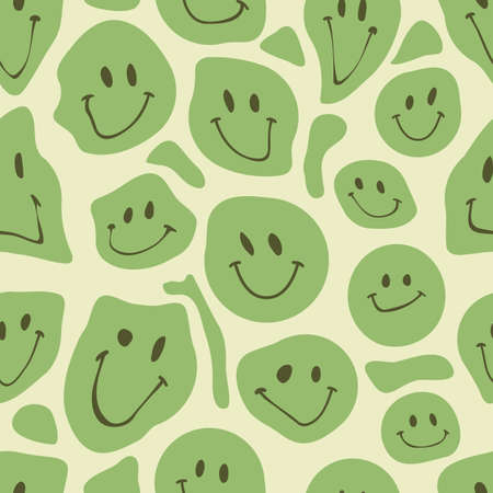 Dripping Emoji Smiles. Seamless pattern. Distorted smiling face. Psychedelic wallpaper. Vectorのイラスト素材