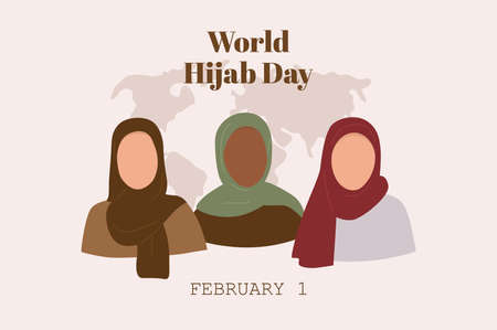 World Hijab Day. February 1st. Muslim women with Hijab. Vectorのイラスト素材