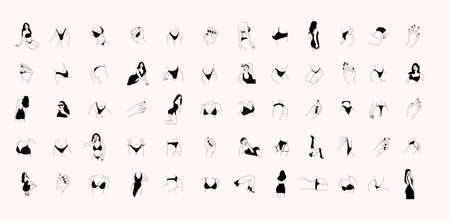 Line art. 30 Naked female body icons. Sexy woman silhouette. Vector illustrationのイラスト素材