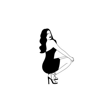 Beautiful sexy woman. Line art. Hand drawn doodle. Vector illustrationのイラスト素材