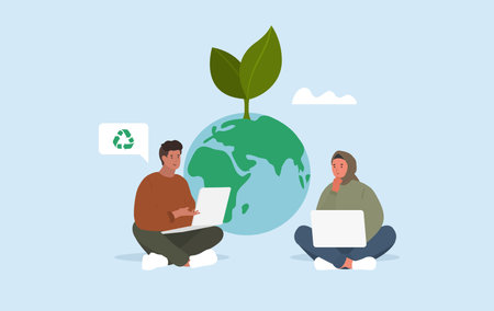 People talking about ecology. Conversation and discussion about green lifestyleのイラスト素材