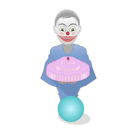Funny and good clown holding a delicious cakeのイラスト素材