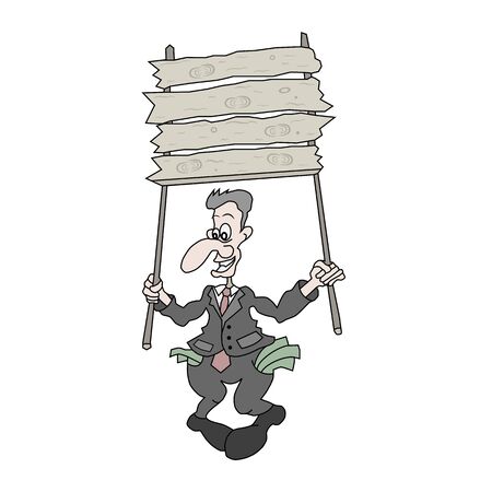 Successful businessman holding a wooden board in his handsのイラスト素材