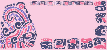 Frame of symbols, letters, masks and images of the ancient Mayan and Toltec civilizationsのイラスト素材