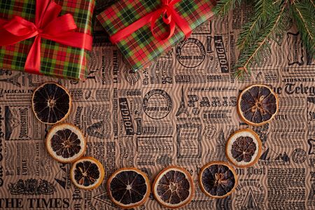 Christmas Eve and Winter Holidays. Selective Focus. Copy Space. Toned image.の写真素材