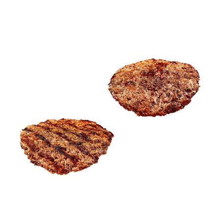 Grilled hamburger pattys isolated on white backgroundの写真素材