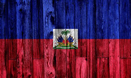 Flag of Haiti painted on wooden frameの写真素材