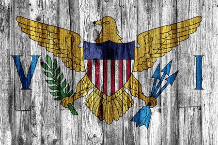 Virgin Islands of the United States flag painted on wooden background, closeup.の写真素材