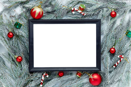 Christmas frame background with xmas tree. Merry? Hristmas greeting card. Winter season holidays....