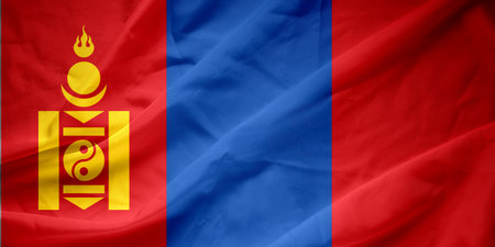 waving colorful national flag of mongolia. macro shot