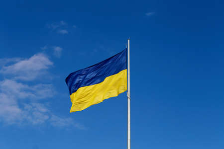 National flag of independent Ukraine waving in the windの写真素材