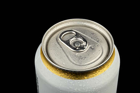 Can of beer view above on black background isolated.