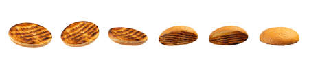 Grilled burger bun isolated on white background. collection.