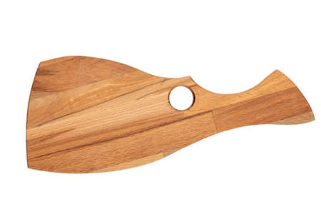 Wooden cutting board isolated on white background. Top view.の写真素材