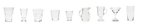 Set of empty glasses isolated on white backgroundの写真素材