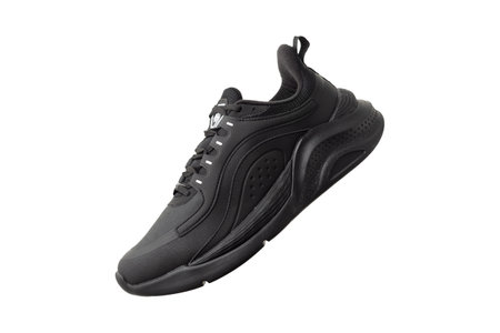 Black running sneakers isolated on white background.の写真素材