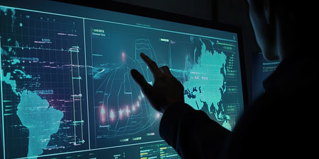 Close up of hacker using computer to steal information. 3D renderingの素材