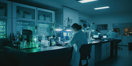 scientist working with computer in laboratory, science research and development conceptの素材