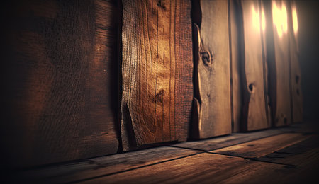 wooden wall in dark room with light from the window, stock photoの素材