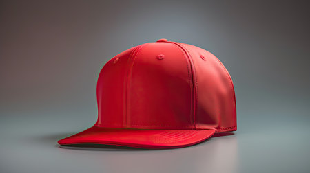 Red baseball cap on a gray background. 3d render illustration.の素材
