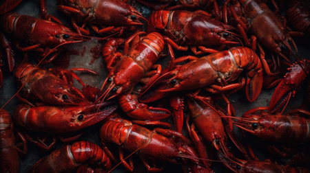 Crawfish on a dark background. top view. selective focus.の素材