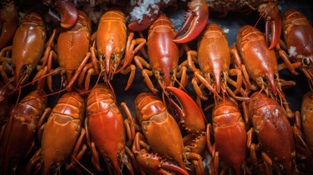 Crayfish on a counter in a seafood market, Thailand.の素材