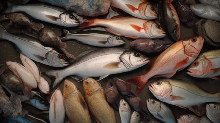 Variety of fresh fish in a fish market in Venice, Italyの素材