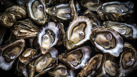 Fresh oysters on a black background. close-up view.の素材