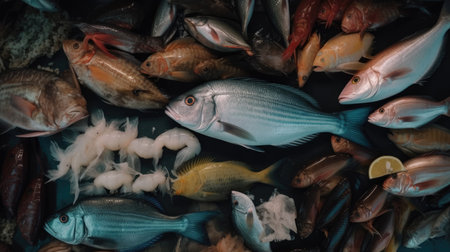 Tropical fish in a fish market. top view. selective focus.の素材
