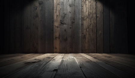 An empty room with wooden floor and spotlights. Generative AIの素材