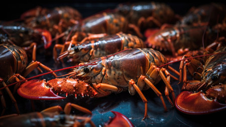 Lobster on a black background. close up. selective focus.の素材
