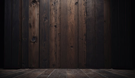 Wooden wall and floor with dark wooden planks. 3d renderingの素材