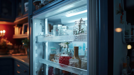 Stainless steel modern refrigerator on kitchenの素材