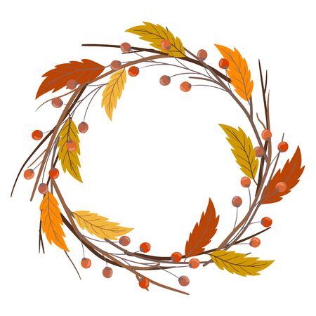 Hand drawn circle frame of autumn branches. Vectorのイラスト素材
