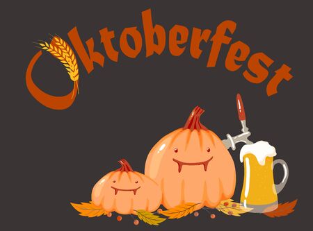 Vector illustration of oktoberfest poster banner with pumpkins and a beer mugのイラスト素材