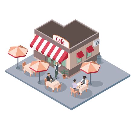 Open air or sidewalk city cafe, flat vector isometricのイラスト素材