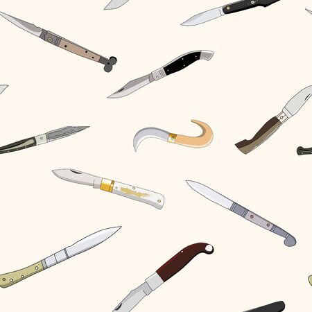 Seamless vector pattern of hand drawn vintage knivesのイラスト素材