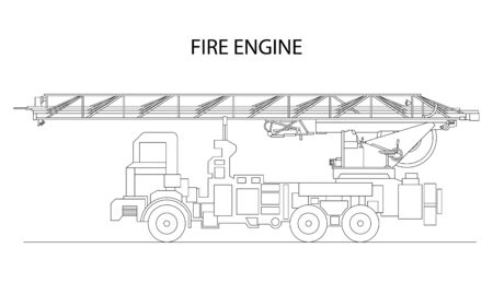Classic cartoon hand drawn detailed fire engine / fire truck, profile view. Vector illustrationのイラスト素材