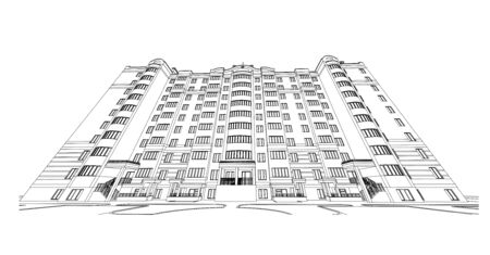 Detailed architectural plan of multistory building with diminishing perspective. Vector blueprint illustrationのイラスト素材