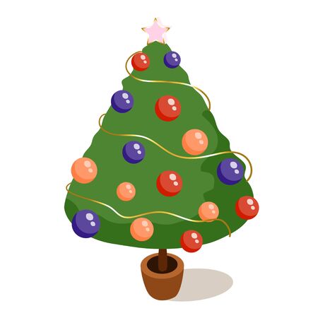 Hand drawn vector cartoon christmas tree in a potのイラスト素材