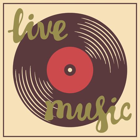 Live music vintage retro poster background with a vinyl recordのイラスト素材