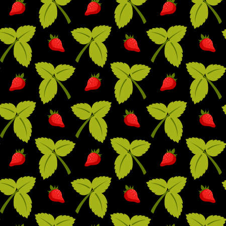 Wild strawberry vector seamless dark pattern