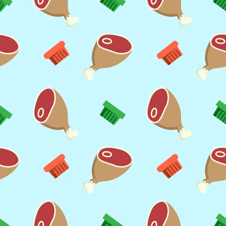 Seamless vector pattern of meat legs and falling pate or canned meat boxesのイラスト素材