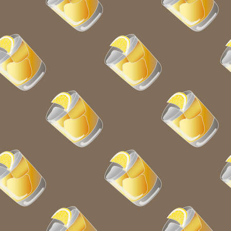 Hand drawn vector illustration of classic The Penicillin alcohol blended scotch cocktail with lemon in old fashioned glass served on the rocks. Bar menuのイラスト素材